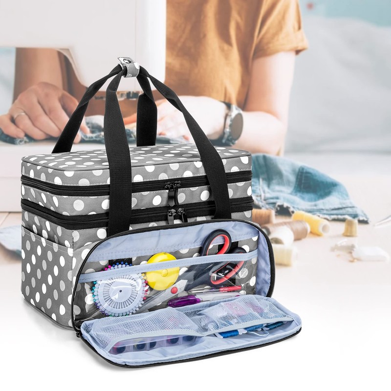 BAFASO Double Layer Sewing Accessories Organizer with 2 Detachable Pouches,
