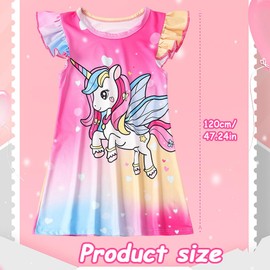 QYEHF Unicorn Nightdress, Girls' Nightgowns, Nightgowns for Girls, Unicorn Design, Summer Short Sleeve Sleepwear, Nightdress, 2-12 Years, pink, M
