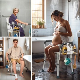 YUOROS Shower Caddy Hanging, 304 Stainless Steel Showers Organizer Rack for Chair Bench for Elderly Seniors Disabled Handicap