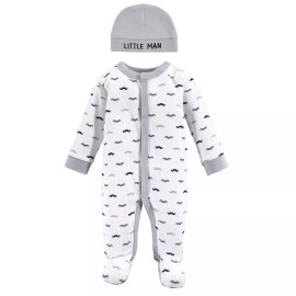 Luvable Friends Preemie Snap Sleep and Play and Cap 2pc Set, Mustache, Preemie