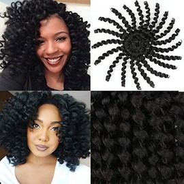 Leeven 3 Pcs Wand Curly Braids 8 Inch Natural Black Jamaican Bounce African Collection Crochet Braiding Twist Hair 20 Strands 1B