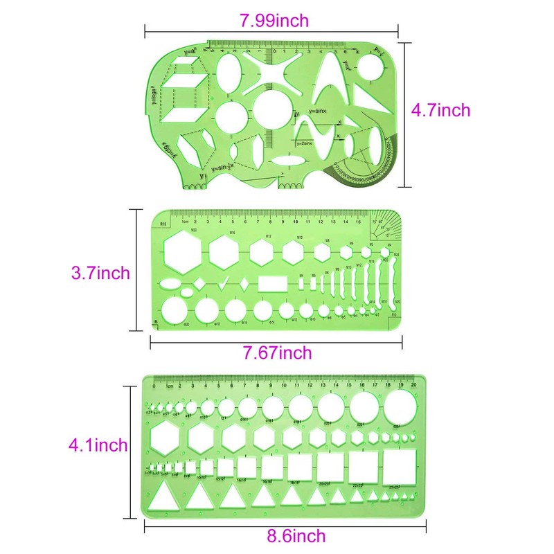QISF Pack of 9 Circular Stencils, Circular and Oval Stencils,