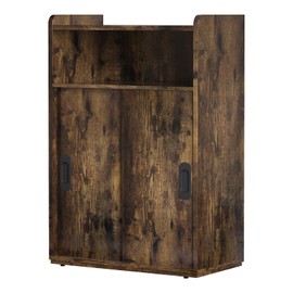 Adjustable Storage Cabinet with Sliding Doors, Multi-Functional Organizer with 2-Tier Shelves, Height-Adjustable Design, Compact Cabinet for Small Spaces, Bedroom, Living Room, or Office (Retro Brown)