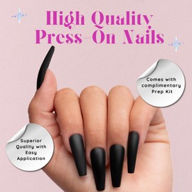 Keep It Classy Press-On Nails Kit by Monyetta Shaw || Matte Black, Coffin || Reusable, Vegan, Non-Toxic, Easy Application || One 24 Nail Kit
