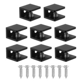 PATIKIL 8 Pcs Adjustable Frameless Glass Shelf Bracket, 6-8 mm Shower Glass Clamp Clip Wall Mounted Zinc Alloy Clamp Holder Rectangular for Wall Wood Shower Acrylic Shelf Brushed, Black