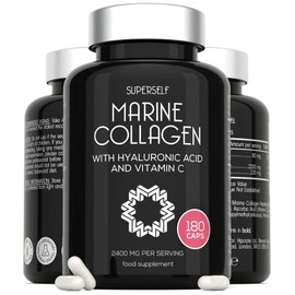 SuperSelf Marine Collagen Capsules 2200mg - with Hyaluronic Acid & Vitamin C - High Strength Complex for Skin Hair Support - Premium Type 1 Peptides - Collagen Supplements for Women & Men - 180 Capsules