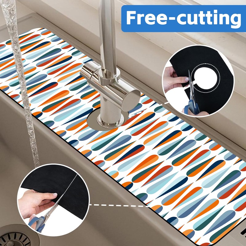 Mid-Century Drop Shapes Kitchen Sink Splash Guard Mat Absorbent Fast