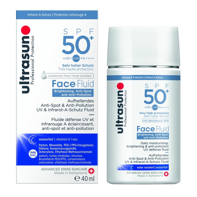 ultrasun AntiPollution Face Fluid SPF50+, white, 40 millilitre