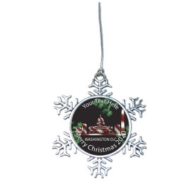 Washington D.C. Skyline Merry Christmas Ornament Gift Snowman Snowflake Bulb Choose Your Text (Snowflake)