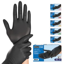 FRANZ MENSCH Hygostar Nitrilhandschuhe Safe Light | puderfrei, schwarz, 9/L, 24cm, 100 Stück, Einweghandschuhe, Einmalhandschuhe, in Gr. XS, S, M, L, XL & XXL verfügbar