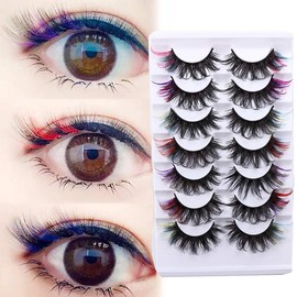 Leadigol False Eyelashes Wispies Black,3D Mink Eyelashes Mix Color Fake Eye Lashes Makeup Tool Dramatic False Eyelashes Full Strip Lashes Lashes Extension 7 pairs of Suitable for Cat-Eye Styling
