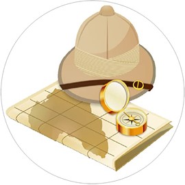 Safari Adventure Hat Map Compass - 10 Pack Circle Stickers Decals 3" x 3"