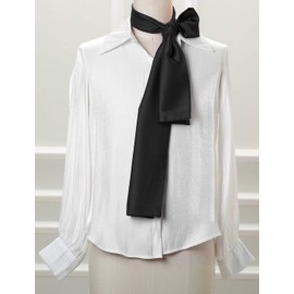 Allegra K Neckerchief Ribbon Scarf, Silk, Rectangle, Thin Belt, Hair Ornament, Bag Decoration, Long, Women's, Black