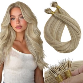 Sunny Nano Tip Hair Extensions Highlighted Invisible Nano Ring Hair Extensions Dark Ash Blonde Highlights Light Blonde Nano Real Human Hair Extensions Remy 50g 24inch