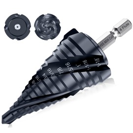 MACXCOIP Four Sprial Flute M35 Cobalt Step Drill Bit, 1/4"-1-1/8" Ultra TiAIN Coated Unibit Step Bit, 1/4" Hex Shank Drill Bit for Metal, Stainless Steel, Aluminum, Copper, Wood, PVC
