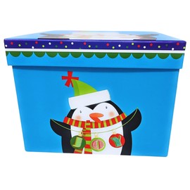 Ja'cor Large Christmas Gift Box with Lid, Turquoise Holiday Gift Wrap for Presents, Nesting Christmas Boxes for Gifts, Party Favors Storage & Decor, Empty Cookie Containers (Penguin)