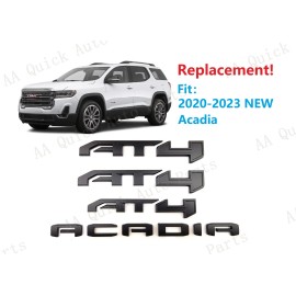 GMC 4PC Matte Black Door Rear Tailgate AT4 AT 4 Acadia Badge Emblem 2020-2023 Acadia