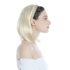 WIG ME UP - 90606+3-613 Half Wig Hairpiece Elegant Braided Headband Shoulder Length Straight Light Blonde Platinum Blonde