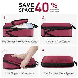 Packing Cubes for Travel, 4 Set Lightweight Compression Travel Bags - Luggage Suitcase Organizer Travel Essentials, Travel Accessories Expandable Packing Cubes Organizer for Carry on Suitcases,Red