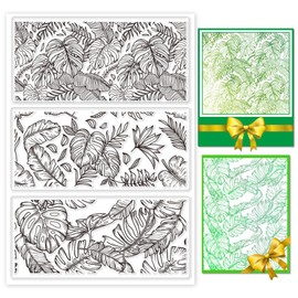 GLOBLELAND Clear Stamps with Palm Leaves and Monstera Background for Card Making, Plant, Clear Stamp Seals, Transparent Stamps for DIY, Scrapbooking, Photo Album, Diary