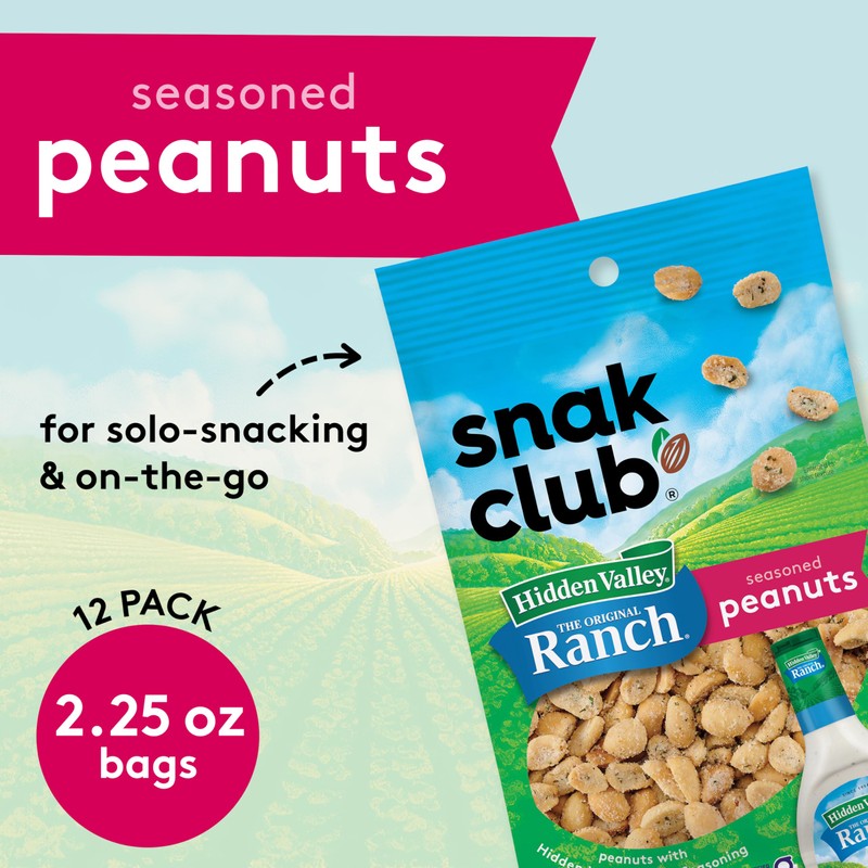 Snak Club Peanuts with Hidden Valley Ranch Seasoning, Roasted Nuts,