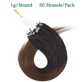 1g/s Micro Loop Human Hair Extensions Pre bonded Real Remy Hair with Micro Ring Beads Straight - 50 Strands (24 inches, #1BT4 Natural Black Ombre Medium Brown)