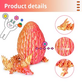 Winged Dragon Inside Surprise Egg Fun Collectible Toy Gift for Kids and Adults, 3D Printed Fantasy Dragon Ideal for Christmas Easter Birthdays and Holiday Decorations (Orange Red, Large)