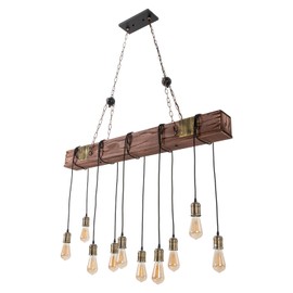 PIAOCAIYIN 10-Lights Rustic Chandelier, Wooden Retro Pendant Light, Hanging Light w/Adjustable Chain, Ceiling Mount Industrial Chandelier for Kitchen Island, Dining Room, Entryway
