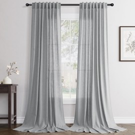 Grey Linen Curtains 84 inch Length 2 Panels Set Modern Farmhouse Living Room Drapes Light Filtering Rod Pocket Back Tab Filtering Privacy Semi Sheer Curtain 84 inches Long