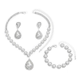 FDEETY Jewellery Set for Women Fashion Elegant Jewellery Bridal Drop Necklace Bracelets Rhinestone Earrings Set Pendant Jewellery Set Gifts Jewellery, Rhinestone