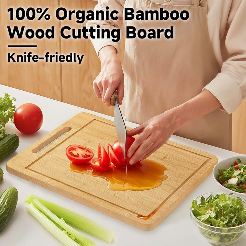ZYBIDEAL Titanium&Bamboo Cutting Board, Double Side Cutting Board for Kitchen,