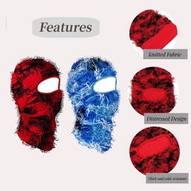 Lifeaider 2 Pack Distressed Balaclava Ski Mask, Full Face Shiesty Mask for Women Men Free Size (Red&Blue)