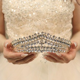 Rannyrena Gold Bride Wedding Tiara Crown for Women Elegant Royal Queen Crown Headband Glitter Crystal Princess Headpieces for Quinceanera Pageant Prom Birthday (01Gold-white, Standard)