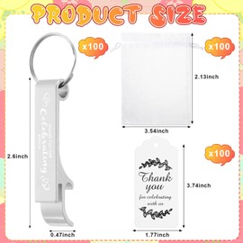 Misdary 100 Sets Wedding Thank You Gifts for Guests Include 100 Beer Bottle Opener Keychains 100 Thank You Cards 100 Organza Bags for Wedding Bridal Shower Birthday Souvenirs Gifts(Silver)