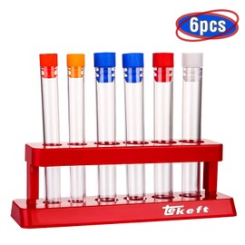 TEKEFT- Juego de 6 Tubos de ensayo de plástico de Colores Surtidos con Tapas y Estante científico, 1 Set