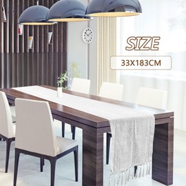 Table Runner White Boho, Cotton Table Runner with Hand Tassels, Macrame Linen Tablecloth for Parties, Wedding Tabletop Decor, Dining Room Decor - 33 x 183 cm