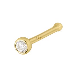 Solid 14Kt White/Yellow Gold Bezel Set Moissanite Ball-end Nose Stud - 22G Nose Bone Stud - April Birthstone Nose Ring Stud, Metal, moissanite