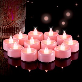 5plots Flameless Candles, 24Pcs Tea Lights Candles Battery Operated, Flameless Tealight Candles, Electric Tea Lights Votive Candles - Pink - 1.5" x 1.25"- No Flicker