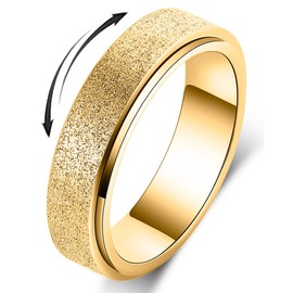 Fidget Ring Women Anxiety Spinner: Fidget Toys Adults Thumb Ring Stainless Steel Spinning Ring Rainbow Gold Black Silver Color (Gold-6mm, 7)