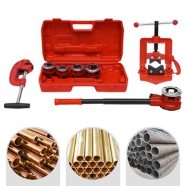 RustyVioum Pipe Cutter Threading Tool Kits 5 Dies Set Pipe Cutter Threading Tool 1/2" Up to 2" Pip Manual Pipe Threader Ratchet Type Kit