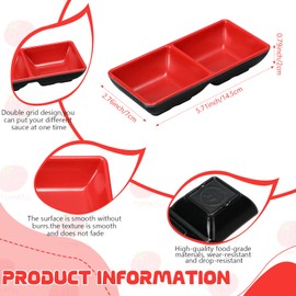 ywmigl 12 Pcs Dual Soy Sauce Dish Melamine Dual Sauce Bowls Dipping Dish Two Compartments Party Trays Divided Fondue Plates for Restaurant Kitchen, Soy Sauce, Ketchup, BBQ Sauce