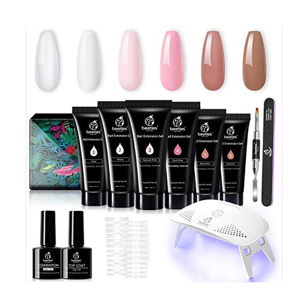 Beetles Poly Extension Gel Nail Kit,Builder Nail Gel Nail Enhancement Trial Kit Professional Nail Technician All-in-One French Kit with Mini Nail Lamp for Nail Art Starter Kit Christmas Nail
