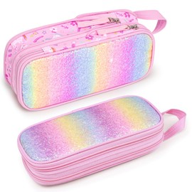 Bagseri Large Capacity Pencil Case - Expandable Cute Pencil Case for Girls Kids, Pencil Pouch Organizer for Student School Office Supplies, Pencil Case Only (Pink, Unicorns)