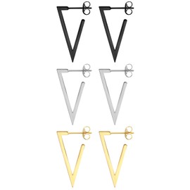 Flongo Women's Large Hoop Earrings Women's Stud Earrings Hoop Huggie Earrings Silver Gold Black Fractal Image Shape Polished Elegant Set of 6, Stainless Steel