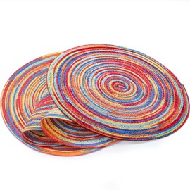 Moukeren 4 Piece Rainbow Round Placemats 12 Inch Woven High Temperature Resistant Non-Slip Washable Summer Placemats for Kitchen Dining Table Runner Heat Insulation