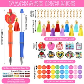 Jetec 10 Pcs Teacher Appreciation Beadable Pens with 90 Pcs Assorted Colors Wood Beads Crystal Spacer Accessories DIY Pen Making Kit Plastic Ballpoint Pen Bulk for Teacher Appreciation Gift