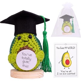 2025 Graduation Gift Emotional Support Cucumber Graduation Cap Gift, Cute Knitted Crochet Cucumber Doll with Doctoral Hat Toy with Room Decoration(A2)