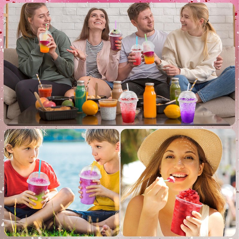 Ninehaoou 24 Sets Slushie Cups with Dome Lids and Straws