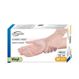 Hygonorm Vinyl Gloves Classic Light Powdered, Light Quality, White, Size M