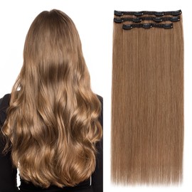 Elailite Clip in Hair Extensions Real Human Hair 3PCS Lace Weft Remy Hairpieces for Women 20 Inch 80g Light Brown